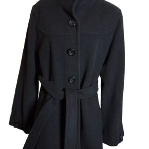 Larry Levine Black Wool Blend Belted Swing Coat Lined